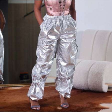 WOMEN FASHION CARGO PANTS SILVER 0628