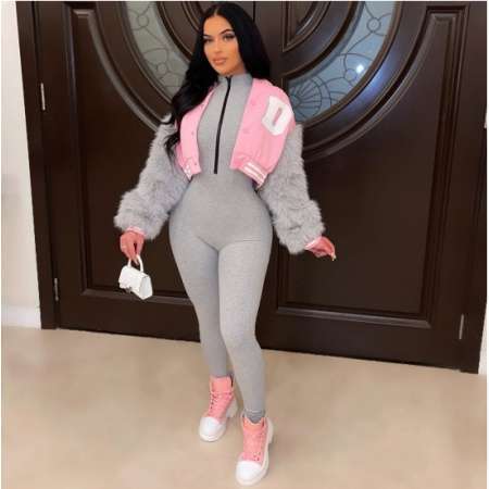 WOMEN FASHION VERSITY JACKET PINK 0445