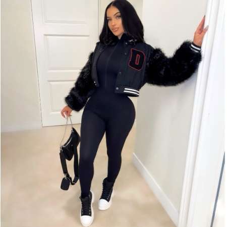 WOMEN FASHION VERSITY JACKET BLACK 0445