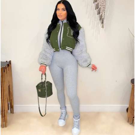 WOMEN FASHION VERSITY JACKET OLIVE 0445
