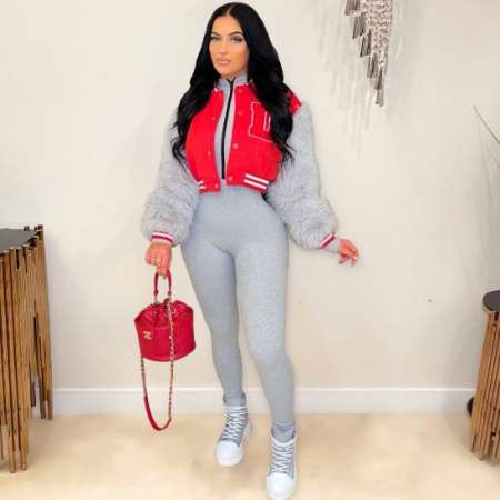 WOMEN FASHION VERSITY JACKET RED 0445
