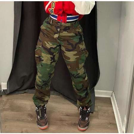 WOMEN GREEN CAMO JOGGING CARGO PANT 5620