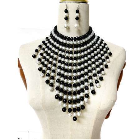 1 Pair Of Earrings + 1 Necklace Jhumka Style Jewelry Set Made Of Spherical Beads Multi Colors For you To Choose Match Daily Outfits Party 1113A