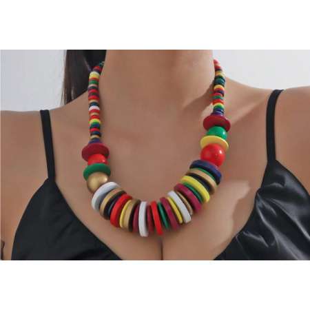 Multicolor Wood Beads Necklace Earrings Set 1008A