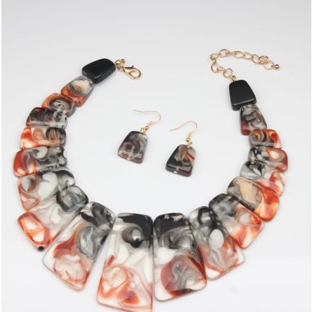 MARBLE BIB STATEMENT NECKLACE AND EARRINGS SET N269
