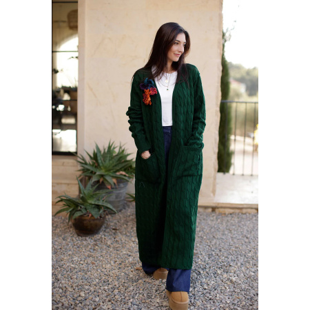 Women's Long Cardigan Sweaters Open Front Long Sleeve Cable Knit with Pockets 8969-1