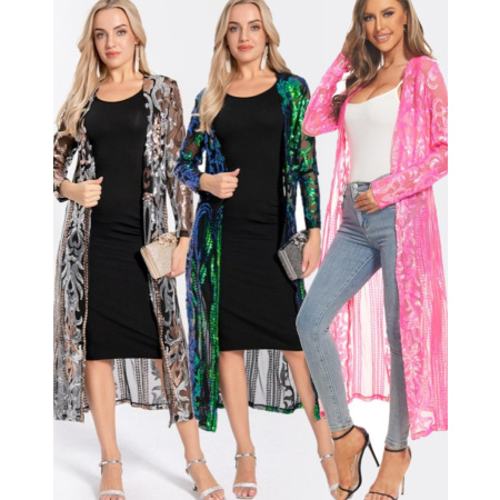 wholesale Women's Sequin Sparkle Cardigan Open Front Coat Dresses-S006