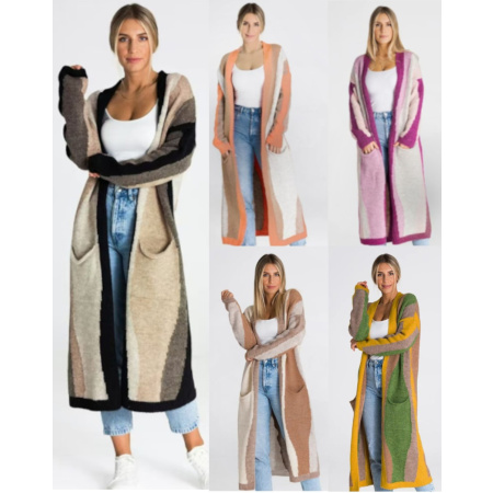Wholesale Women's Long Cardigan Sweaters Open Front Oversized Outwear with Pockets-pd009