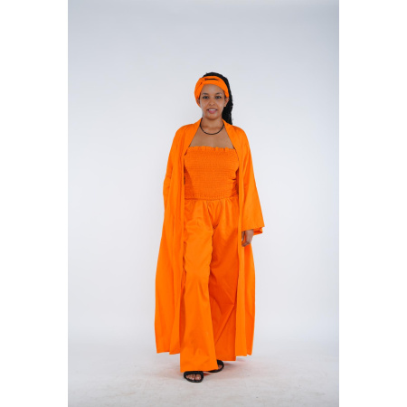 Orange Long Kimono | Duster | Robe | One Size | 3 Pcs Set | Women Fashion | Wholesale |Drs064