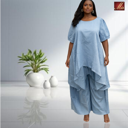 HIGH LOW DRESS AND WIDE LEG PANT SET-5760-1 WHOLESALE | WOMEN