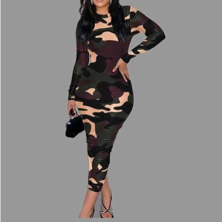 Camouflage Long Sleeve Bodycon Dress |Wholesale | Women-Qz24