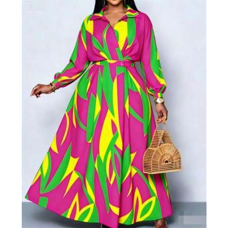 COLOURFUL ABSTRACT_PRINT LONG SLEEVE  WRAP MAXI DRESS-260312 WHOLESALE| WOMEN