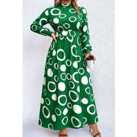 Casual Geometric Round Neck Long Sleeve Print Dress -260605 | Wholesale | Women