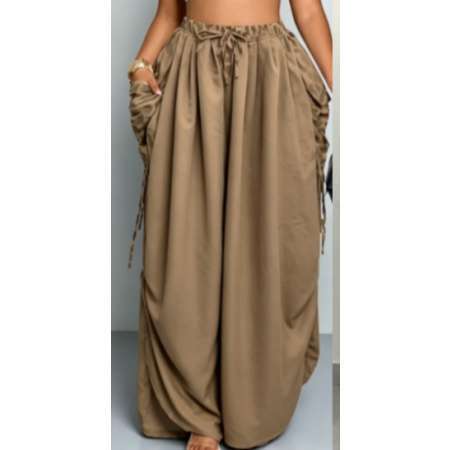High Waisted Loose Drawstring Elasticity Pockets Pant-370701